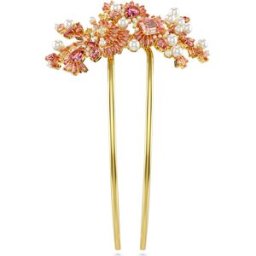 Swarovski Attache de cheveux Gema, Perle de cristal, Tailles variées, Fleur, Rose, Placage de ton or OS