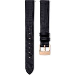 Swarovski Bracelet de montre, Largeur : 13 mm (0,51 po), Cuir, Noir, Finition or rose 18 cm