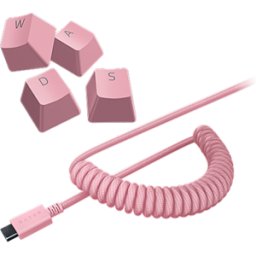 Razer PBT Keycap + Coiled Cable Upgrade Set - Colored Doubleshot PBT Keycaps with Matching Cable - Durable Doubleshot PBT - Braided Fiber Cable - USB-C to USB-A - Quartz Pink