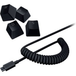 Razer PBT Keycap + Coiled Cable Upgrade Set - Colored Doubleshot PBT Keycaps with Matching Cable - Durable Doubleshot PBT - Braided Fiber Cable - USB-C to USB-A - Classic Black