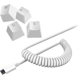 Razer PBT Keycap + Coiled Cable Upgrade Set - Colored Doubleshot PBT Keycaps with Matching Cable - Durable Doubleshot PBT - Braided Fiber Cable - USB-C to USB-A - Mercury White