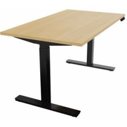 Mateol Bureau droit individuel assis-debout électrique Fusion Blanc neige, noir velours, érable blanc, chêne clair et chêne brunswick