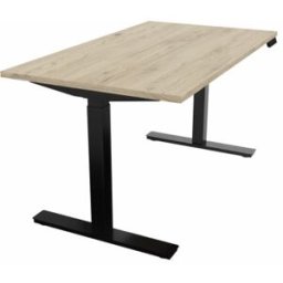 Mateol Bureau droit individuel assis-debout électrique Fusion Blanc neige, noir velours, érable blanc, chêne clair et chêne brunswick