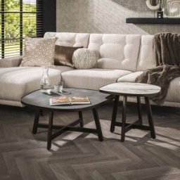 Vivabita Tables basses en métal et ardoise naturel Adelie (lot de 2) Clair et foncé