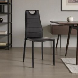Deladeco Chaise de salle à manger moderne en PU (lot de 4) Aramis Noir