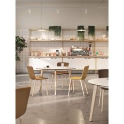 Matel5 Table de réunion ronde avec pieds en bois massif Oviedo Blanc polaire ou gris naturel