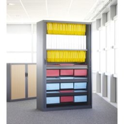 Office Titan Armoire à rideaux monobloc métallique H 145 cm Niger Blanc, blanc crème, gris clair, aluminium, ardoise, anthracite ou noir