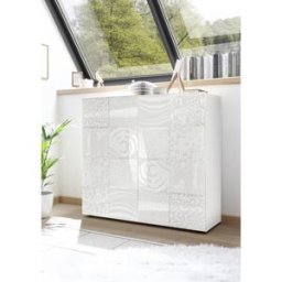 Balias Home Buffet haut moderne laqué blanc brillant Orlane blanc laqué brillant