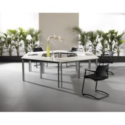 Actiburo Table de réunion polyvalente trapézoïdale Orcana Blanc perle, érable, hêtre, chêne clair ou chêne gris