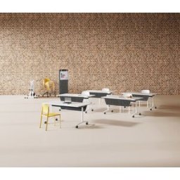 Mateol Table de réunion abattante mobile Vitaly Blanc neige, noir velours, érable blanc, chêne clair et chêne brunswick