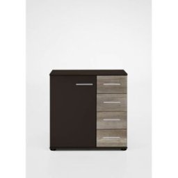 Deladeco Commode contemporaine 1 porte/4 tiroirs coloris graphite/chêne chataigne Cisco Graphite/chêne chataigne