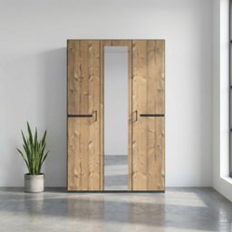 Deladeco Armoire adulte contemporaine 135 cm chêne foncé/graphite Yasmine Chêne foncé/graphite