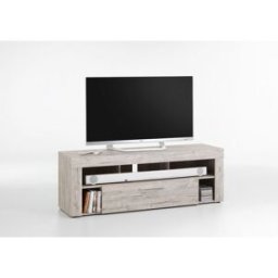 Deladeco Meuble TV contemporain 150 cm Myriam Chêne sable, chêne/blanc ou béton/blanc