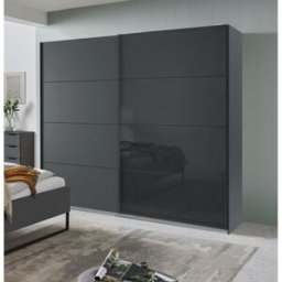 Deladeco Armoire adulte portes coulissantes graphite Matilda Graphite/verre noir Armoire 225 cm