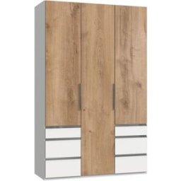 Deladeco Armoire adulte contemporaine 150 cm chêne/blanc Jasper I Chêne/blanc