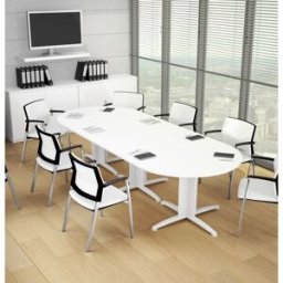 Leaderburo Table de réunion ovale Maldive Graphite, blanc, gris, hêtre, chêne moyen, acacia clair, acacia foncé, chêne veiné ou chêne grisé