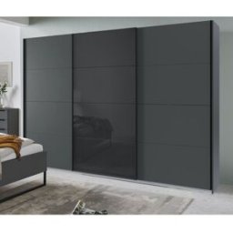 Deladeco Armoire adulte moderne 270 cm graphite Matilda Graphite/verre noir