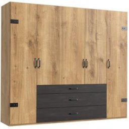 Deladeco Armoire adulte industrielle 250 cm chêne/anthracite Michigan Chêne
