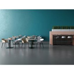 Mateol Table ronde de réunion avec pied central Moka Blanc neige, noir velours, érable blanc, chêne clair et chêne brunswick