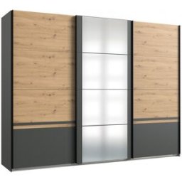 Deladeco Armoire adulte moderne portes coulissantes 270 cm Ghislain Blanc/chêne ou graphite/chêne