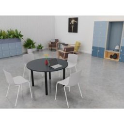 Mateol Table ronde de réunion 4 pieds Moka Blanc neige, noir velours, érable blanc, chêne clair et chêne brunswick