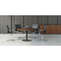 Ergo Design Table de réunion ronde coloris noyer piétement noir Kennedy Noyer