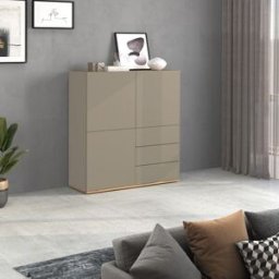 Deladeco Buffet haut moderne taupe/chêne wotan Grana Taupe/chêne wotan