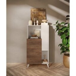 Balias Home Buffet haut 2 portes chêne mercure/blanc laqué Minorka Chêne mercure/blanc laqué