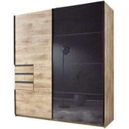 Deladeco Armoire adulte moderne 180 cm chêne/verre gris Edimbourg Chêne/verre gris