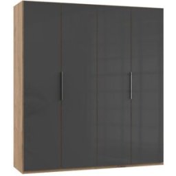 Deladeco Armoire adulte contemporaine portes battantes 200 cm verre gris/chêne poutre Rotterdam Verre gris/chêne poutre