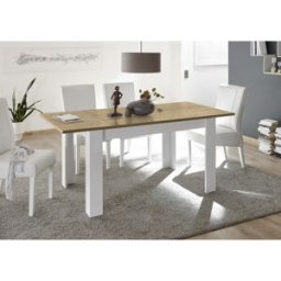 Balias Home Table de salle à manger extensible blanc laqué brillant Isia Blanc laqué brillant/chêne