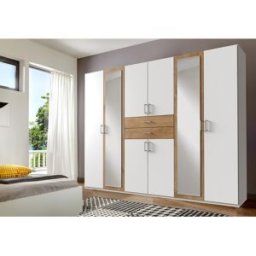 Deladeco Armoire adulte moderne 270 cm blanc/chêne poutre Hortensia Blanc/chêne poutre
