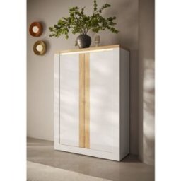 Balias Home Buffet haut contemporain blanc laqué brillant Isia Blanc laqué brillant/chêne