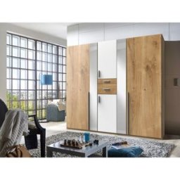 Deladeco Armoire adulte moderne 225 cm Ondine Chêne/blanc