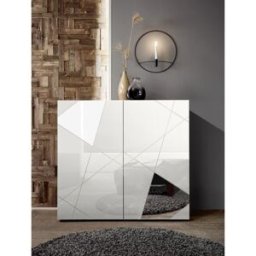 Balias Home Buffet haut moderne laqué blanc brillant Larissa Blanc laqué brillant