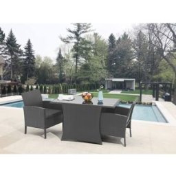 Vivabita Ensemble table et chaises de jardin contemporain en résine tressée noire Nala Noir