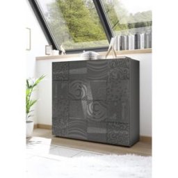 Balias Home Buffet haut moderne laqué gris brillant Orlane Gris laqué brillant