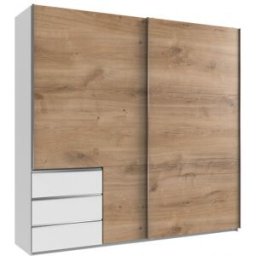 Deladeco Armoire adulte contemporaine portes coulissantes 250 cm chêne/blanc Jasper I Chêne/blanc