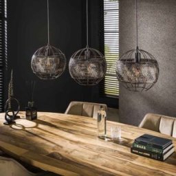Vivabita Suspension contemporaine 3 lampes en métal brun/noir Izzy Brun/noir