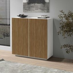 Deladeco Buffet haut moderne blanc mat/chêne clair Costarica Blanc mat/chêne clair
