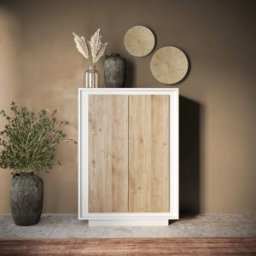 Balias Home Buffet haut moderne laqué blanc mat/chêne cadiz Rosine Blanc laqué mat/chêne cadiz