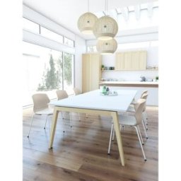 Leaderburo Table de réunion avec piétement en hêtre massif Erika Graphite, blanc, gris, hêtre, chêne moyen, acacia clair, acacia foncé, chêne veiné ou chêne grisé