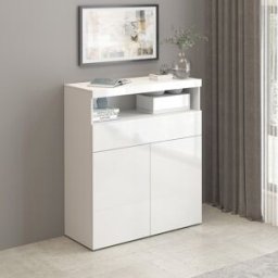 Deladeco Buffet haut moderne blanc brillant Enaya Blanc brillant