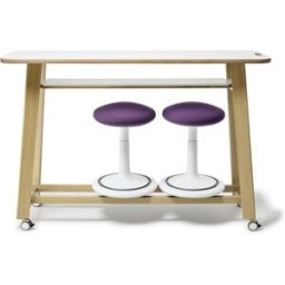Matelpro Table de réunion assis-debout avec rangement pour tabourets Aline Blanc