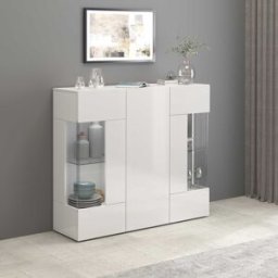 Deladeco Buffet haut moderne blanc brillant Keops Blanc brillant