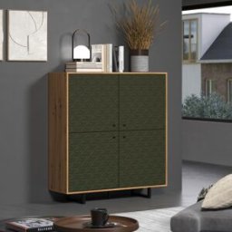 Deladeco Buffet haut moderne chêne artisan/vert Santana Chêne artisan/vert