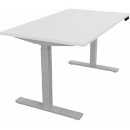 Mateol Bureau droit individuel assis-debout électrique Fusion Blanc neige, noir velours, érable blanc, chêne clair et chêne brunswick