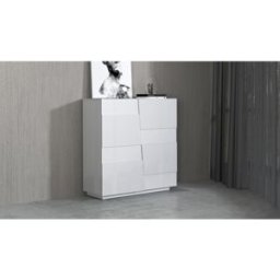 Deladeco Buffet haut moderne 120 cm blanc brillant Pedro Blanc laqué brillant