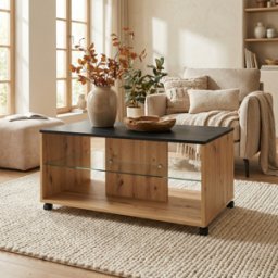 Deladeco Table basse rectangulaire moderne mobile chêne/noir Bert Chêne/noir