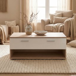 Deladeco Table basse contemporaine chêne/blanc Toledo Chêne/blanc
